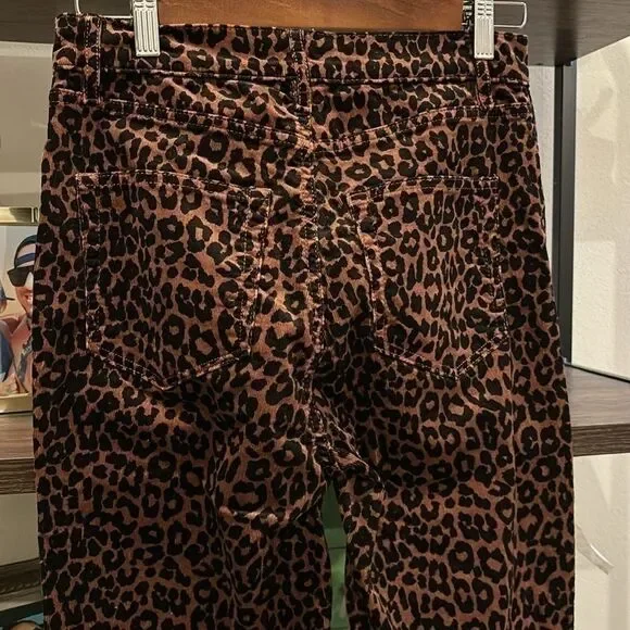 Loft Brown Corduroy Leopard Animal Print High Rise Waist Skinny Jeans Size 2 - Picture 7 of 12